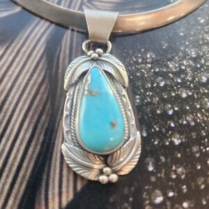 NATIVE  MADE Sterling Silver and Turquoise Pendant